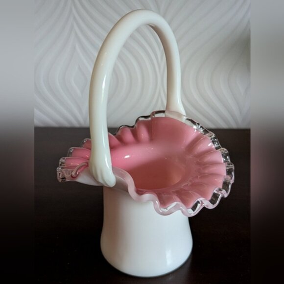 Other - Vintage Fenton Peach Crest MCM Milk Glass Basket